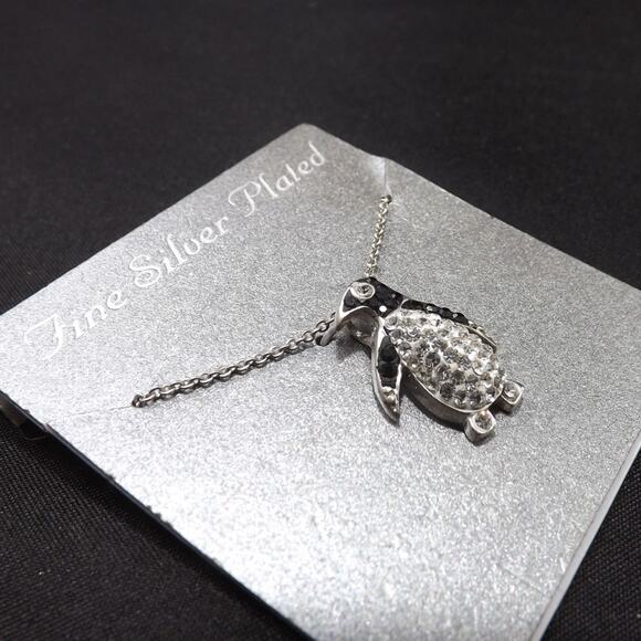 Penguin Necklace, Silver Plated, Clear & Black Rhinestones, NWT, 18 Inches - Picture 8 of 8